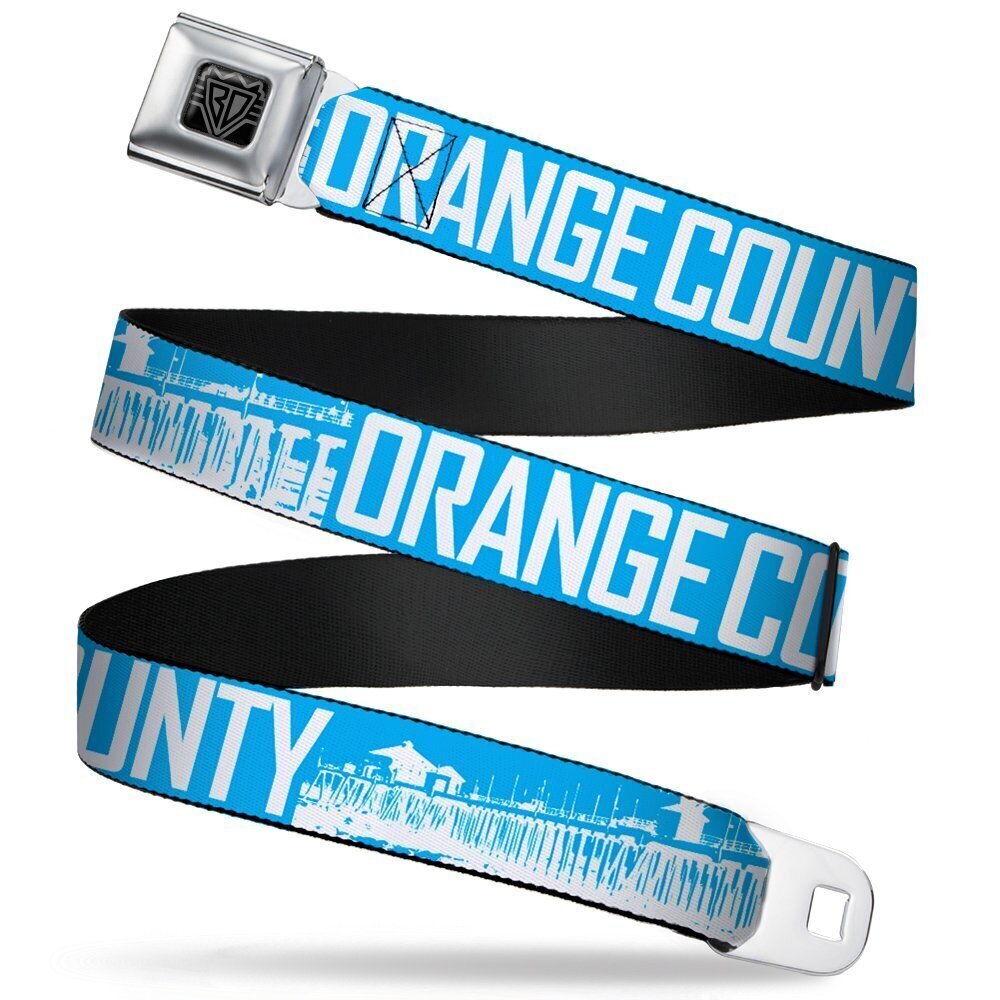 2737 Seatbelt Belt ORANGE COUNTY/Pier Scene Blue/White 1.0" Wide